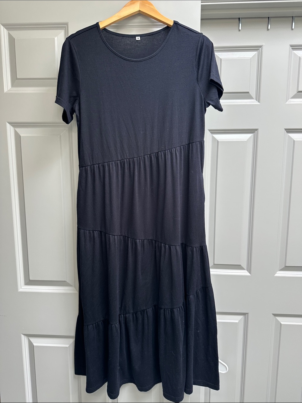 Amazon Navy Blue Short-Sleeve Tiered Midi Dress